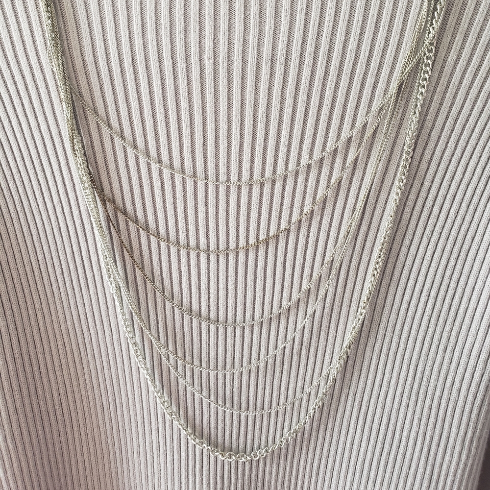 Multilayered dainty silver chain necklace